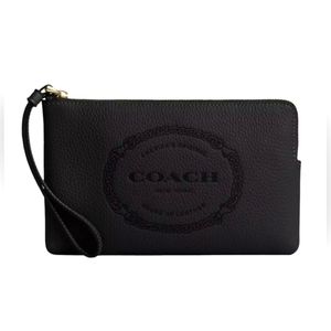 🖤 COACH Large Corner Zip Wristlet Classic COACH Heritage Design Black